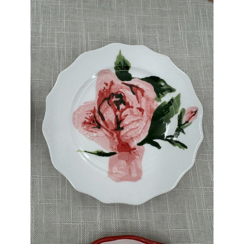Pink Rose Dessert Plates Set Cottagecore Floral Shabby Chic Vintage Style